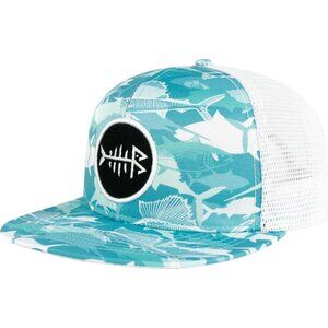 Fish camo 100% cotton shell and 100% polyester Flat Brim Trucker Cap